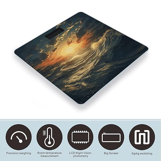 Ocean After Storm Scale for Body Weight Anti-Slip Digital Bathroom Scale Sturdy Toughened Glass Weighing Scales High Precision Safe Rounded Corners Smart Scales