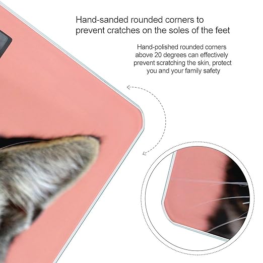 Cute Cat with Green Eyes Digital Bathroom Scale for Body Weight Lighted LCD Display Round Corner