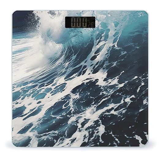Beach Foam Wave Scale for Body Weight Highly Accurate Digital Bathroom Scale Sturdy Tempered Glass Weighing Scales with LCD Display Fashion Body Fat Smart Scales 400lb