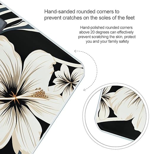 Black and White Hawaiian Flowers Bathroom Scale Rounded Smart Scale for Body Weight Automatic Power On/Off Weight Scales Accurate Bathroom Digital Scales for Pet Home Bedroom Kitchen
