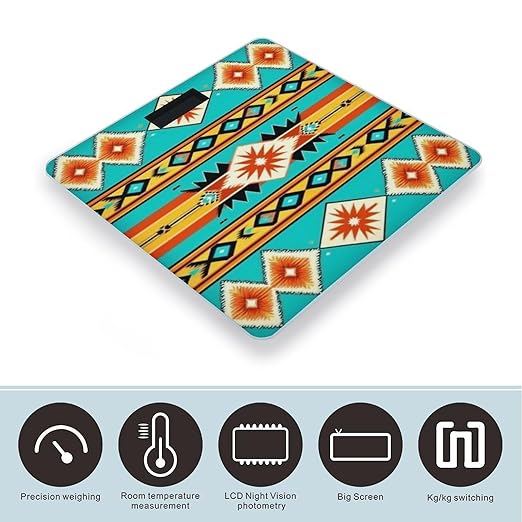 Smart Scale for Body Weight Digital Bathroom Weighing Scale Energy Saving Scale Ethnic Aztec Turquoise Geometric Indiana Western Southwest Pattern