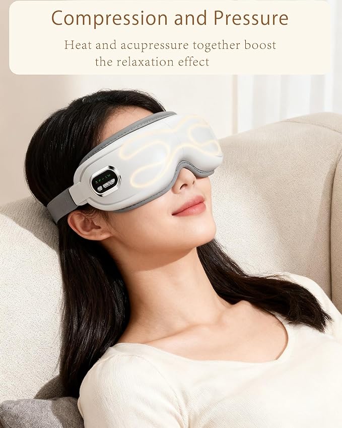 Eye Massager with HeatBluetooth Music Eyes Care Gift with 5 Massage Modes and 180° Folding Heated Eye Mask for Migraines Massages Eyes Muscles Gifts for Friend Loved Ones