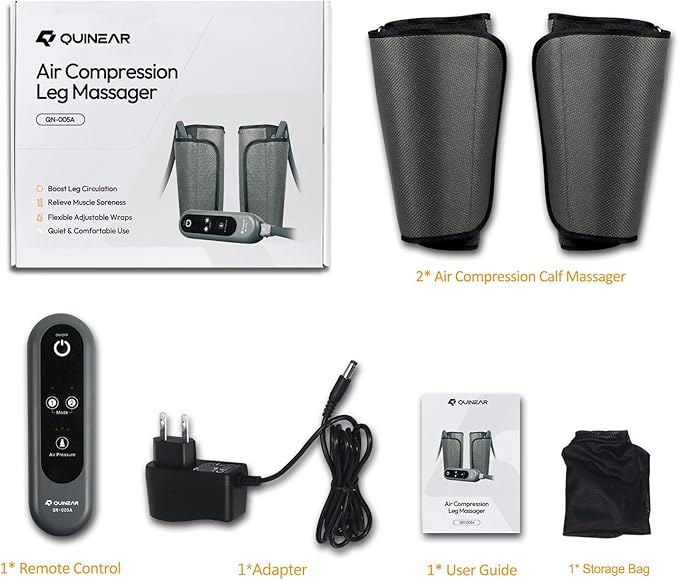 QUINEAR Air Compression Leg Massager for Circulation &amp Pain Relief Calf Massagers with 2 Modes &amp 3 Intensities Sequential Compression Device (SCD) for RLS Edema FSA-HSA - Ideal Gift