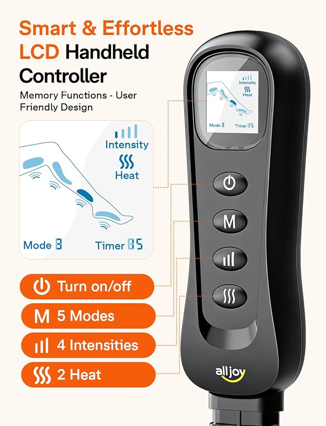 ALLJOY Leg Massager for Circulation and Pain Relief FSA Gifts for Men Women Dad Mom Leg Massager with Heat and Compression 2 Heat 5 Modes 4 Intensities 4 Extenders