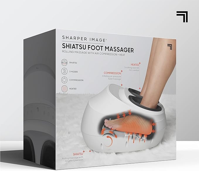 Sharper Image Electric Shiatsu Foot Massager with Heat &amp Air Compression Deep Kneading Rollers &amp Washable Cover Targets Heels Balls &amp Arches up to Mens Size 12 Gift for Women &amp Men
