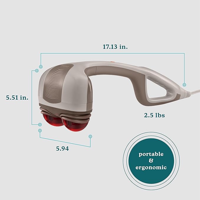 Homedics Percussion Action Massager with Heat | Adjustable Intensity Dual Pivoting Heads | 2 Sets Interchangeable Nodes Heated Muscle Kneading for Back Shoulders Feet Legs &amp Neck