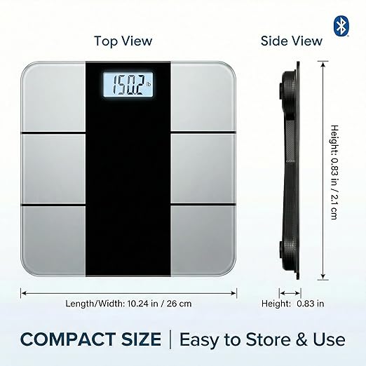 Smart Body Scale - Bluetooth Bathroom Scale with 18 Body Metrics &amp Trend Tracking Thickened I-Beam Design Large Tempered Glass 400 lbs Capacity (Charcoal Grey)