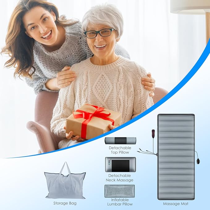 Full Body Massage Mat with Heat &amp Neck Lumbar Massager PillowMultifunctional Back Heated Mattress Pad with 10 Vibration Motors 3 Heating Pads &amp 9 Massage Modes for Neck Back Leg Pain Relief