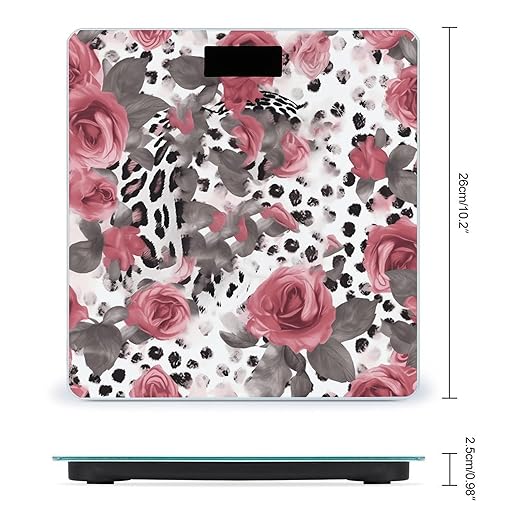 Cute Pink Rose Mix Leopard Pattern Scale for Body Weight Digital Bathroom Scale Precision Smart Weighing Scales with Clear LED Display Accurate High Precision Scales Weighing Machine