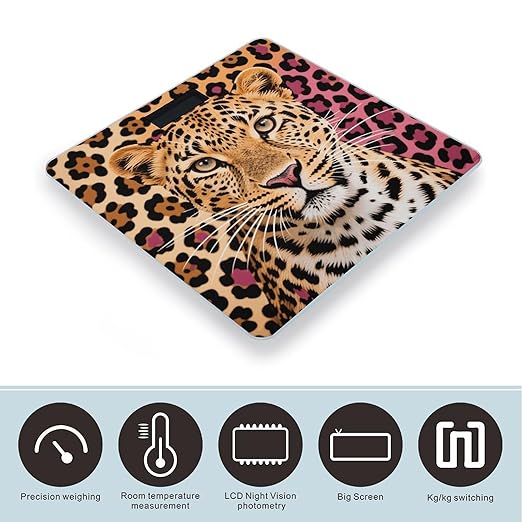 Pop Leopard Print Bathroom Scale for Body Weight LCD Display Digital Bathroom Scale Tempered Glass Bathroom Weight Scales Fashion Smart Scales for Home Bedroom 400 Lb