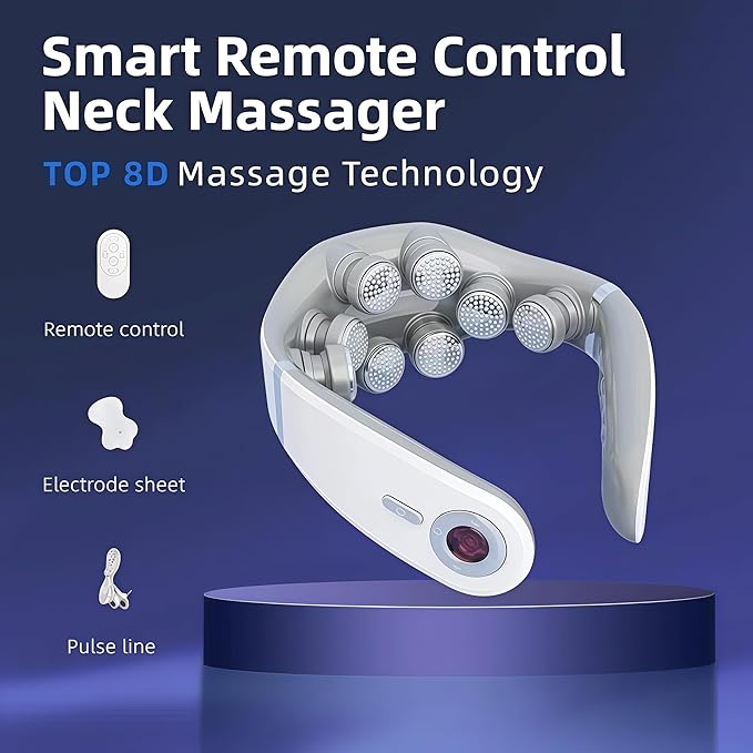 Neck Massager with Heat for Deep Tissue Pain Relief Promote Muscle Relaxation 3 Heat Settings 12 Modes 9 intensities Physical vibration Smart Voice with Remote Control Gifts for Men Women