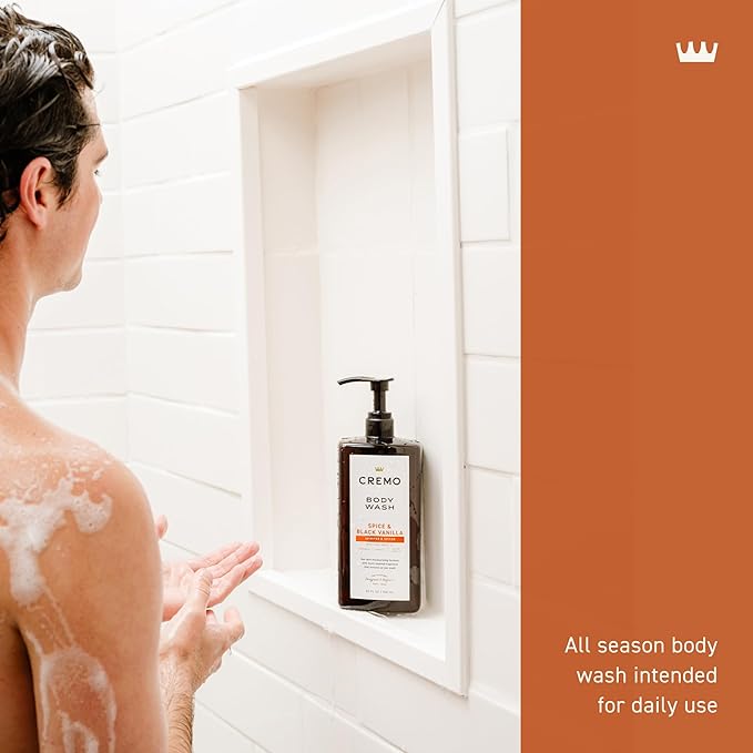 Cremo Rich-Lathering Spice &amp Black Vanilla Body Wash for Men Notes of Spices Dark Woods and Black Vanilla 32 Fl Oz(Pack of 2)