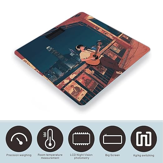Boy Playing Guitar Scale for Body Weight Sturdy Tempered Glass Weighing Scales with LCD Display Accurate Digital Bathroom Scale Convenient Body Fat Smart Scales Easy Read