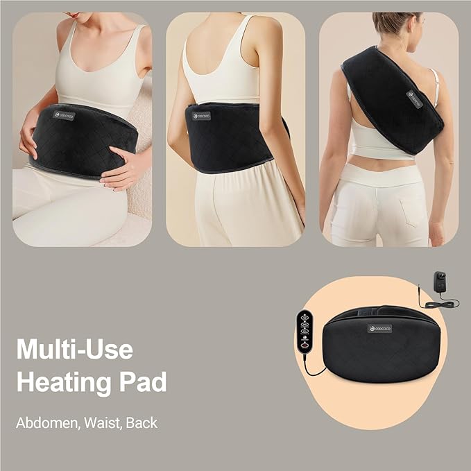 Cordless Lower Back Massager with Heat CooCoCo Heating Pad with Massager for Back Pain Relief Rechargeable Heat Pad for Period Cramps Lumbar Auto Off