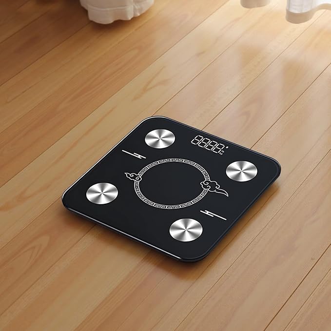 Smart Scale Digital Bathroom Scale Body Fat &amp Bmi Muscle Mass Analysis 24 Data Points Black Rechargeable