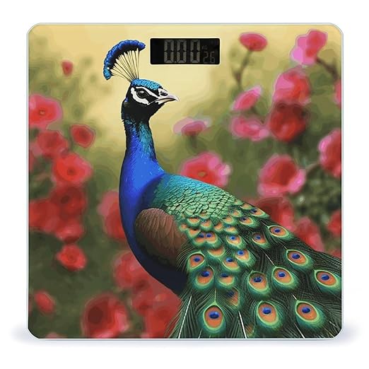 Peacock FlowersScale for Body Weight with LCD High Precision Weighing Scales Fashion Sturdy Tempered Glass Weight Scales Easy-to-Read Digital Bathroom Scale for Daily 400lb