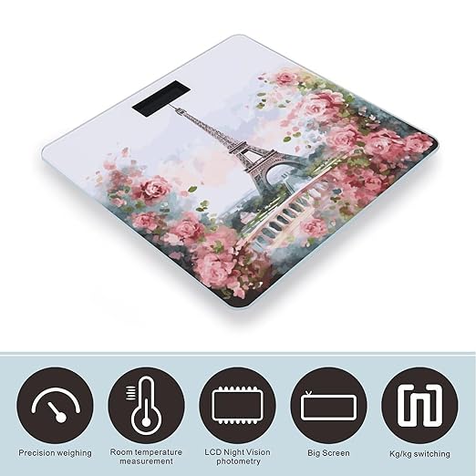 Paris Eiffel Tower with Flowers Bathroom ScaleHighly Accurate Digital Weighing Machine for People Bright LED Display Weight Scale for The Aldult Home Use