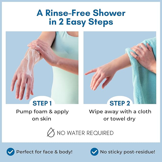 Nurture Rinse Free Waterless Foaming Cleanser | Women Camping Elderly &amp Hospital Care | Waterless Shower &amp Bath Wash w/Aloe for Sensitive Dry Skin