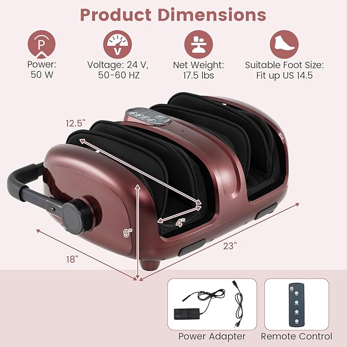 Giantex Foot Massager with Heat Calf Massager with Remove Control 2 Vibration Options 5 Mode &amp 5 Compression Intensity 360°Adjustable Stand Shiatsu Foot Massage Machine for Calf Arm Relax (Re