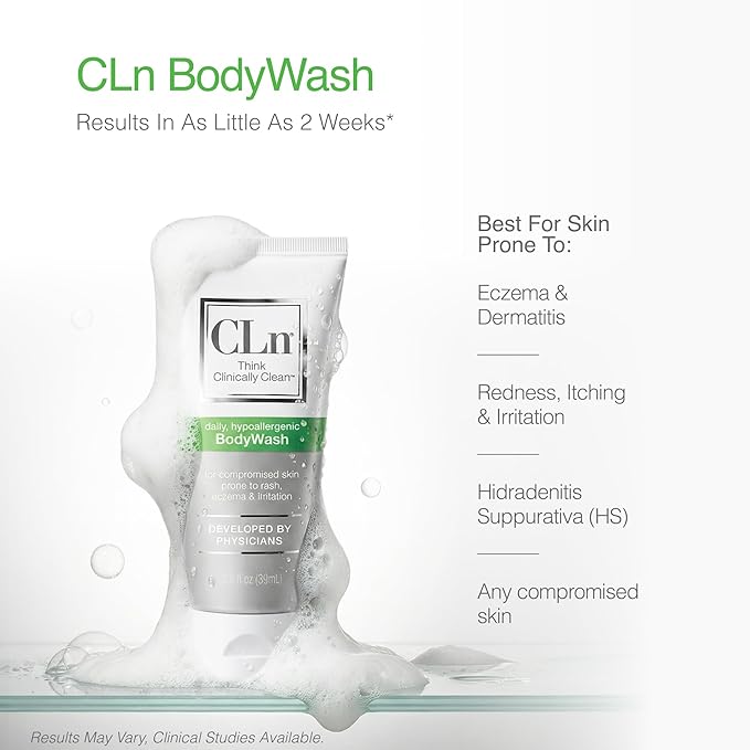 CLn® BodyWash –Non-Drying Body Wash Preserved with Sodium Hypochlorite For Compromised Skin Prone to Eczema Dermatitis Rash &amp Hidradenitis Suppurativa Fragrance-Free &amp Paraben-Free 3 fl o