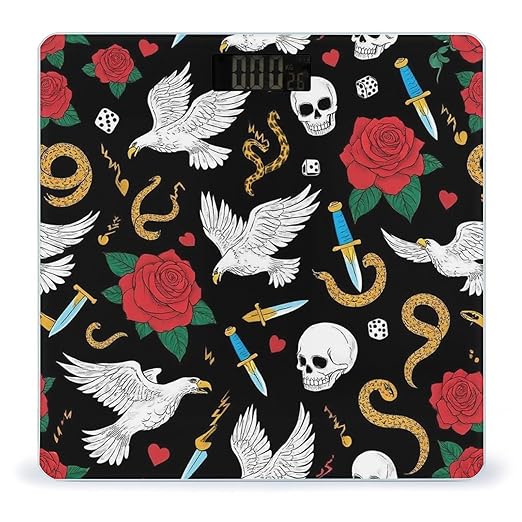 Smart Scale for Body Weight Automatic Switch Digital Bathroom Weighing Scale Cool Rock Wild Eagle Red Rose Skull Floral