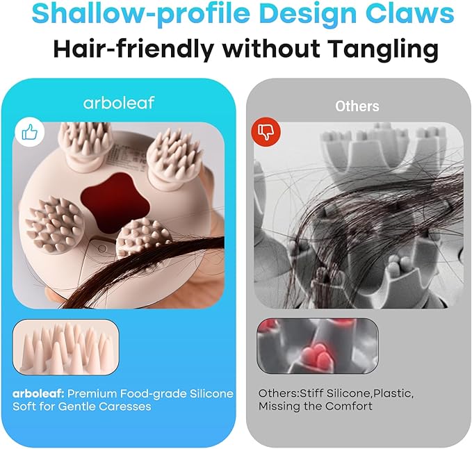 arboleaf Electric Scalp Massager Head Massager Scalp Stress Relax 5 in 1 Kneading 128 Massage Nodes Waterproof Hair Massage with 8 Removable Claws Cat Scratcher Gift for Dad Mom
