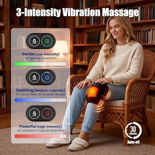 Knee Massager Cordless Knee Heating Pad for Knee Pain Relief Heated Knee Brace with Heat and Vibration Massage 30 Minutes Auto-off Gifts for Seniors Women Men(Single)