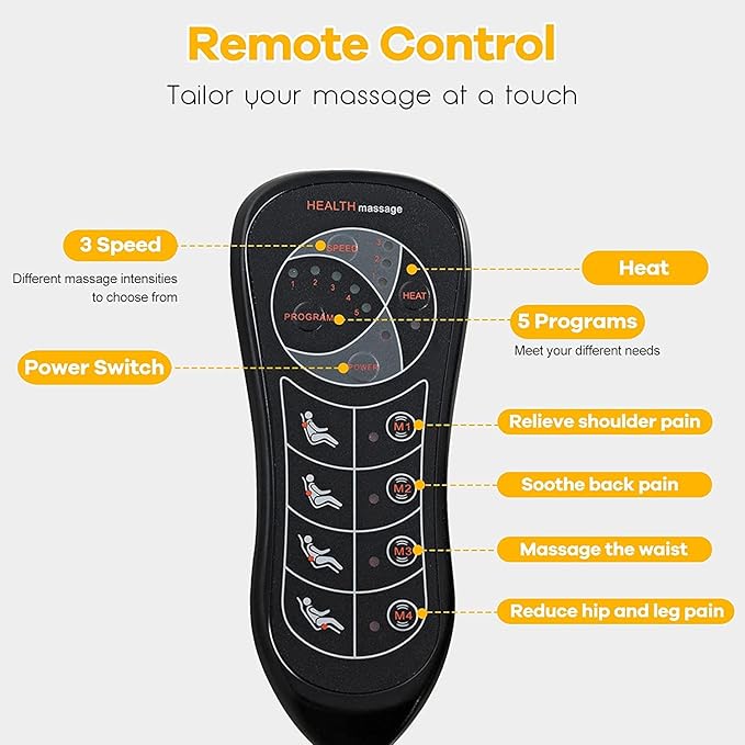 WELLHUT Massage Seat Cushion Back Massager with Heat 10 Vibration Nodes &amp 2 Heating Levels Back Massager for Pain Relief Massage Chair Pad Back Massager for Chair Home Office Use