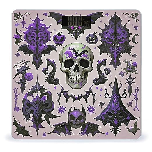 Gothic Skull Bathroom Scale for Body Weight Bathroom Digital Electronic Weighing Scale with Back Lit LED Display Sturdy Tempered Glass Weight Watchers Scales 400lb