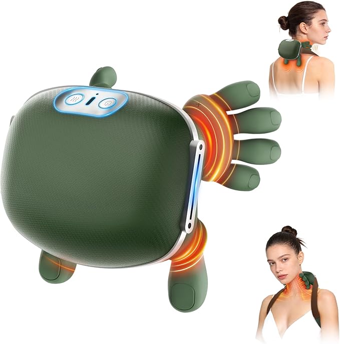 Neck Massager with Heat Bionic Deep Tissue Shiatsu Kneading Cordless Rechargeable Hands‑Free Wearable for Muscles Home Office Back and Shoulder Massagers with Fingers