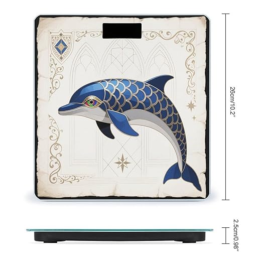 Dolphin Gothic Art Scale for Body Weight Sturdy Tempered Glass Weighing Scales with LCD Display Accurate Digital Bathroom Scale Convenient Body Fat Smart Scales Easy Read