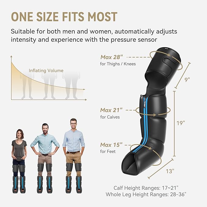 FIT KING Rechargeable Leg and Foot Massager - Cordless Air Compression Full Leg Boots Massager for Circulation and Recovery - Pressure Sensor &amp LCD Display - 3 Modes 10 Intensities 5 Timer Functio