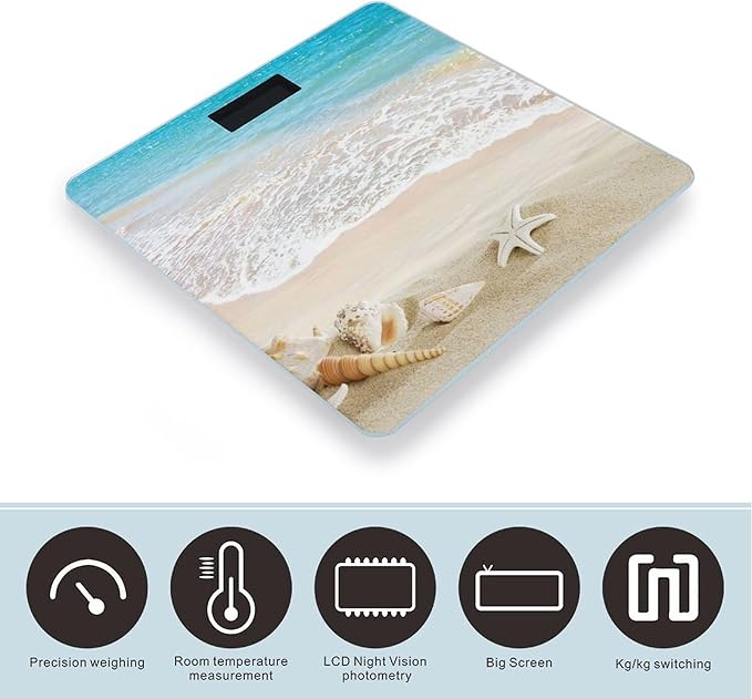 Ocean Beach Blue Sky Seafish Scale for Body Weight Digital Bathroom Scale Round Corner Design High Precision Body Weight Scale