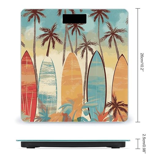 Surfboard Palm Tree Weight Scale Large Bathroom Scales Digital Weight with Bright LED Display Non Slip Automatic Weighing Scale Fashion Weighing Machine for Body