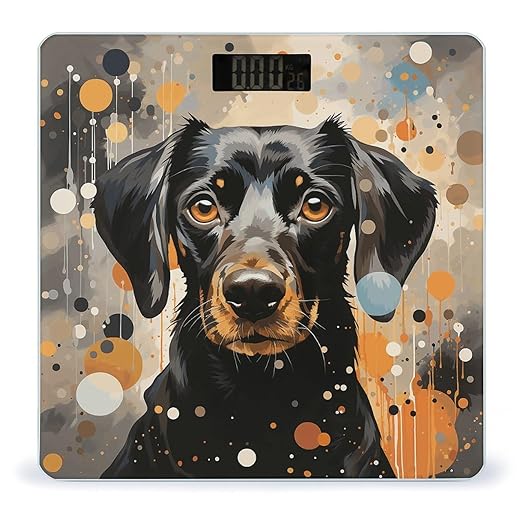 Colorful Polka Dots and Dog Digital Bathroom Scale for Body Weight Weighing Scale with Backlit LCD Display High Precision Measurements &amp Measures Weight Up to 180kg