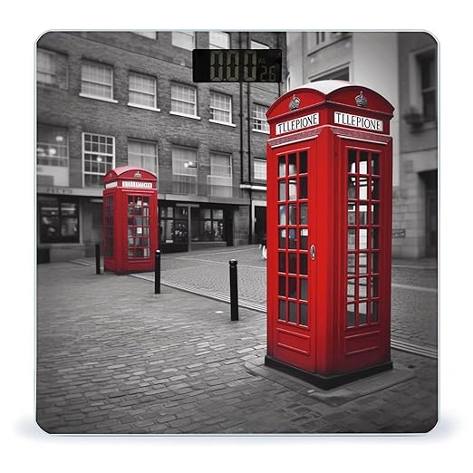 London Red Telephone Booth Bathroom Scale Large LCD Backlight Display Digital Scale Rounded Corners Body Scales Automatic Power On/Off Bathroom Scales for Home Bedrooms