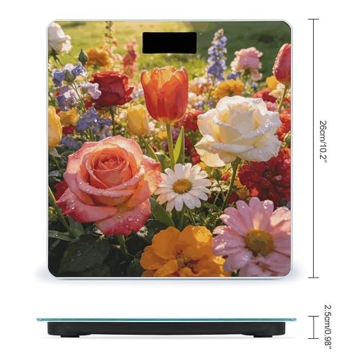 Colorful Flowers Weight ScaleClear LED Display Bathroom Digital Weighing ScaleTempered Glass Digital Bathroom Scale for Body Weight Capacity Up to 400 Lbs
