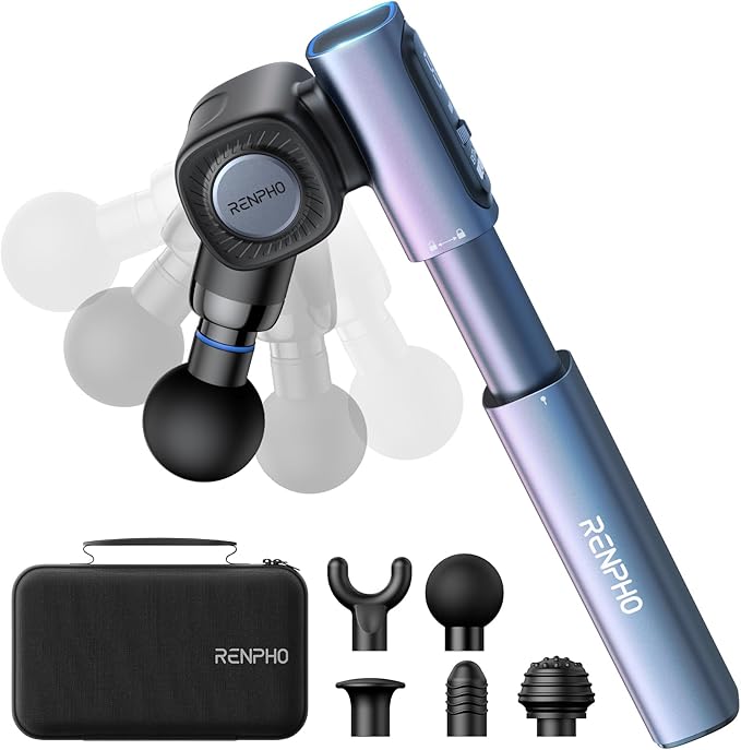 RENPHO Massage Gun with Adjustable Angles and Extension Handle Handheld Back Massager Percussion Muscle Massager Deep Tissue with Portable Carry Case for Men Women Extend 2