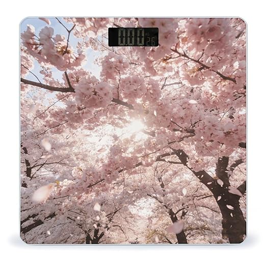 Cherry Blossoms Pink Weight ScaleClear LED Display Bathroom Digital Weighing ScaleTempered Glass Digital Bathroom Scale for Body Weight Capacity Up to 400 Lbs