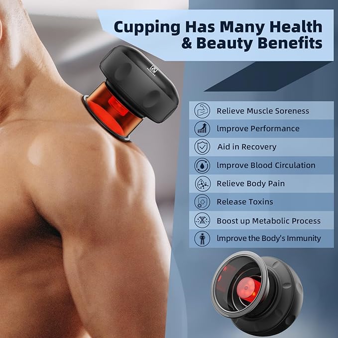 5-in-1 Cupping Kit for Massage Therapy 12 Levels Smart Dynamic Cupping Set with Red Ligh-t Therapy&ampHeat Penetrates for Targeted Pain Relief Knots Aches Muscle Soreness - 2Pcs(Black&ampBlack)