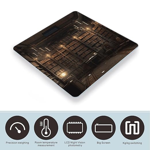 Book Room Mysterious Library Scale for Body Weight Highly Accurate Digital Bathroom Scale Sturdy Tempered Glass Weighing Scales with LCD Display Fashion Body Fat Smart Scales 400lb