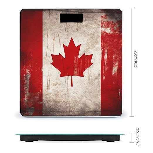 Retro Canada FlagScale for Body Weight with LCD High Precision Weighing Scales Fashion Sturdy Tempered Glass Weight Scales Easy-to-Read Digital Bathroom Scale for Daily 400lb