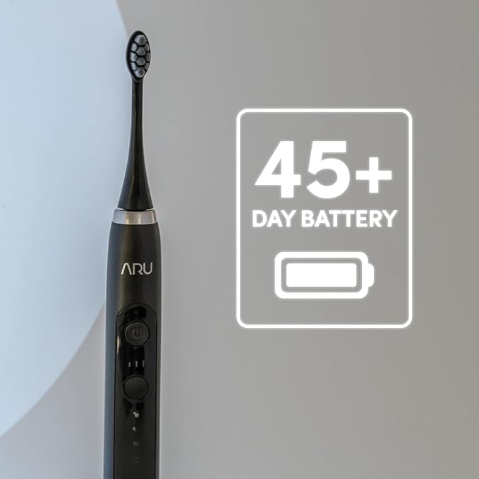 ARU Sonic Toothbrush Starter Kit with Customizable Modes and 2 Minute Timer ADA-Approved Electric Toothbrush for Adults Soft Toothbrush for Gums 45+ Days Battery Travel Case Midnight Black
