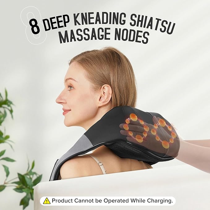 Cordless Shiatsu Neck and Shoulder Massager Back Massager with HeatMassage Deeper Tissue 4D Kneading Massage for Shoulder Neck and Back Use at Home Office Car - Gifts for Fathers Day Dad Gift