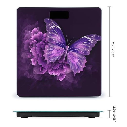 Beautiful Purple Butterfly Floral Scale for Body Weight Digital Bathroom Scale Accurate Smart Weight Scales with Large Display Weighing Machine High Precision Scales