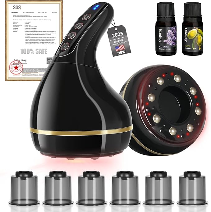 Upgrade 8-in-1 Cupping Kit for Massage Therapy【TOP.1 Germany Control System-100% Smart Massage】【Gua Sha +Red Light Therapy】【NO.1 Split Design】Cupping Set for Targeted Pain ReliefKnots (Black)