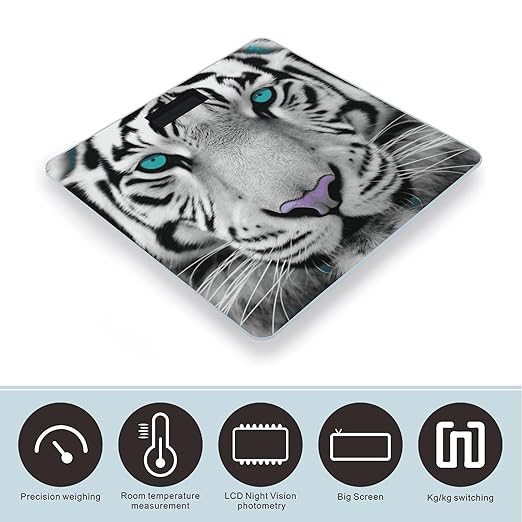 Tiger with Teal Eyes Bathroom Scale Weight Scale for Body WeightHighly Accurate Digital Weighing Machine Clear LED Display Digital Bathroom Body Scale 400lb/182kg