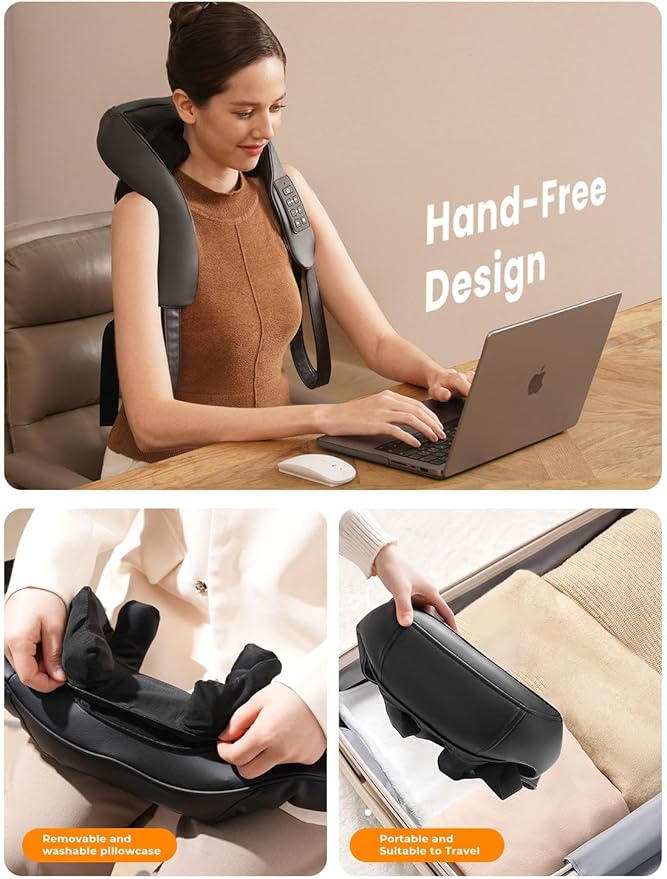Cordless Neck and Back Massager with Heat Upgarded Adjustable Width Electric Deep Tissue 4D Kneading Massage Shiatsu Shoulder Massage Pillow for Body Muscle Pain Relief Gifts for Mom Dad