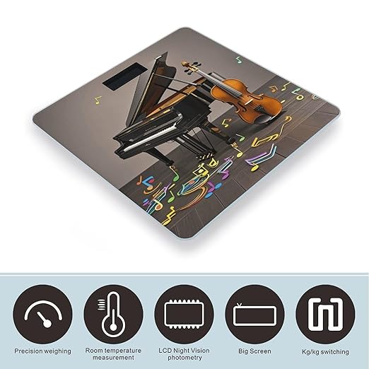 Piano Violin Music Notes Scale for Body Weight Digital Bathroom Scale Toughened Glass High Precision Scales for Body Weight with Large LCD Backlight Display Weight Scales