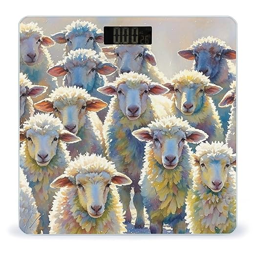 Watercolor Sheeps Scale for Body Weight Highly Accurate Digital Bathroom Body Scale Digital Bathroom Scales for People Anti-Slip Large LCD Display Smart Scales